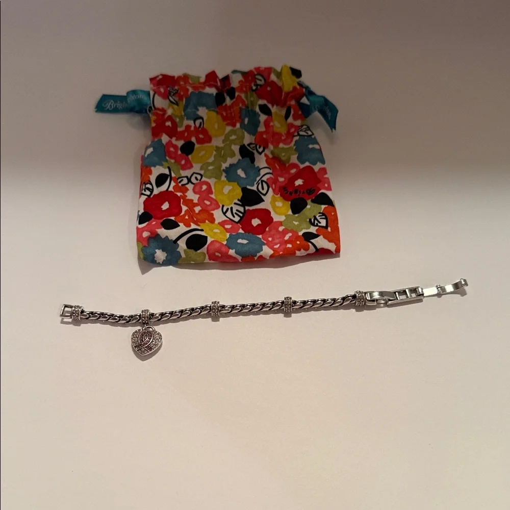 Brighton Silver Heart Charm Bracelet with Floral Drawstring Pouch - Multicolor - Picture 1 of 12